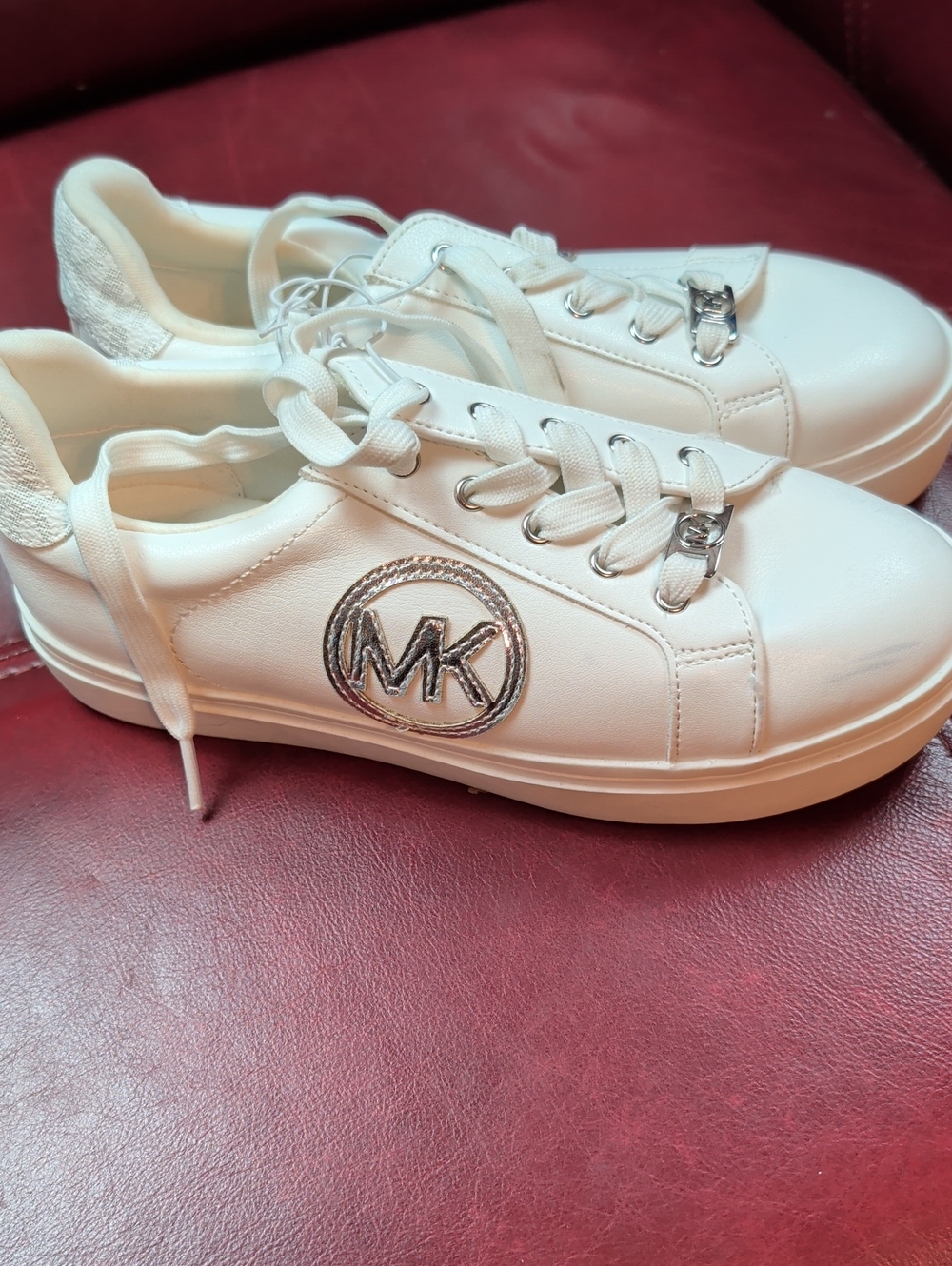Michael Kors White MK Logo Leather Sneakers Girl's Size 2